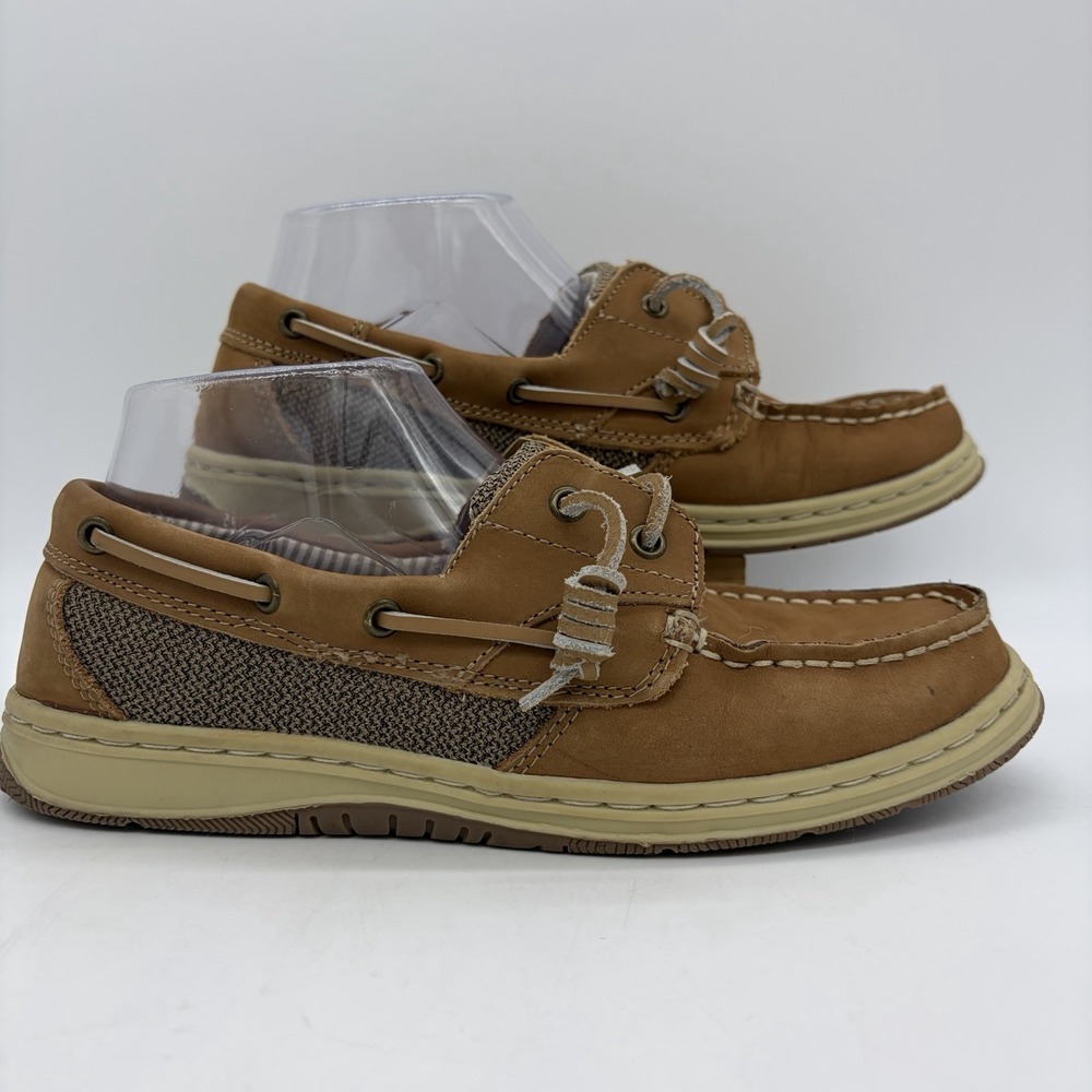 Magellan Womens 8.5 Shoes Boat Deck Brown Tan Leather Comfort Flat Round Toe - Picture 2 of 11